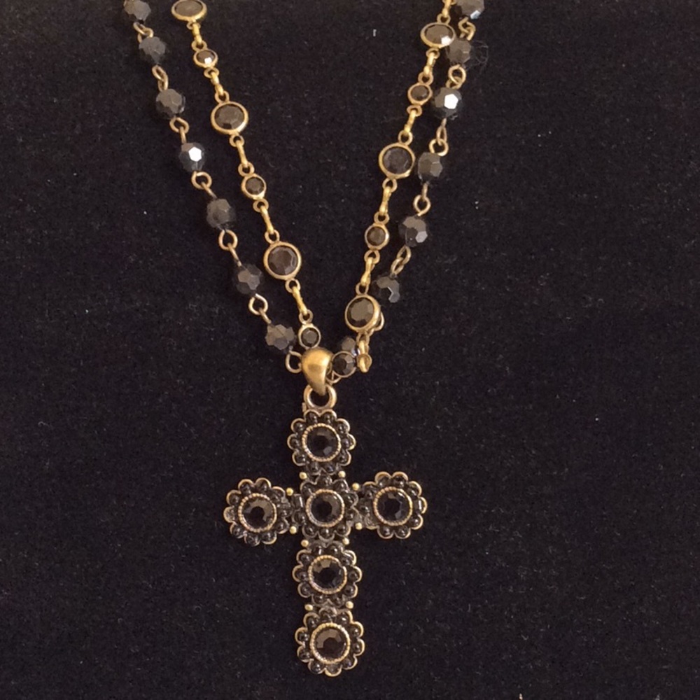 Black and gold cross necklace